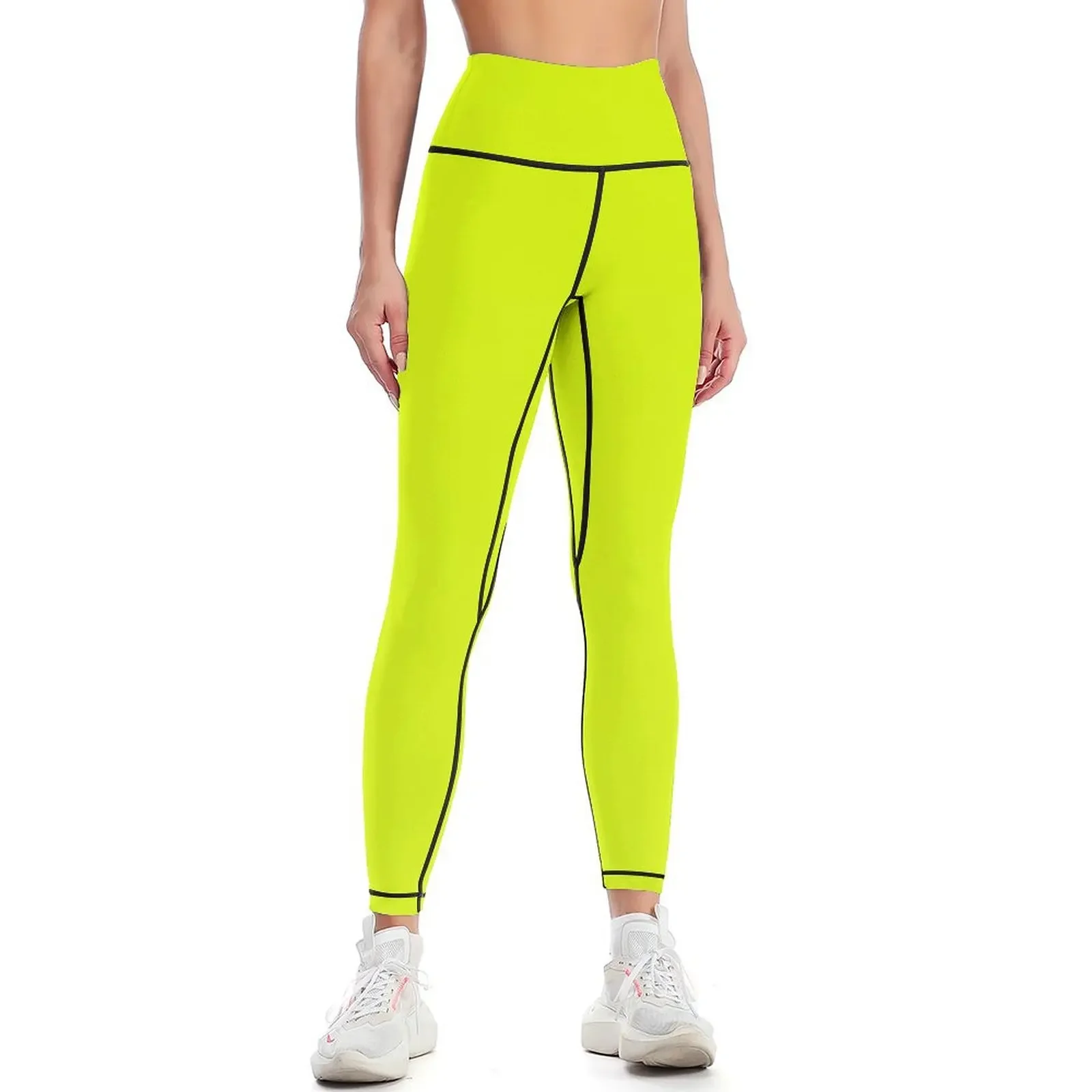 Фото Женские леггинсы Chartreuse Yellow Solid Color, однотонные, для фитнеса, с высокой талией, спортивные, для push-up эффекта. №1