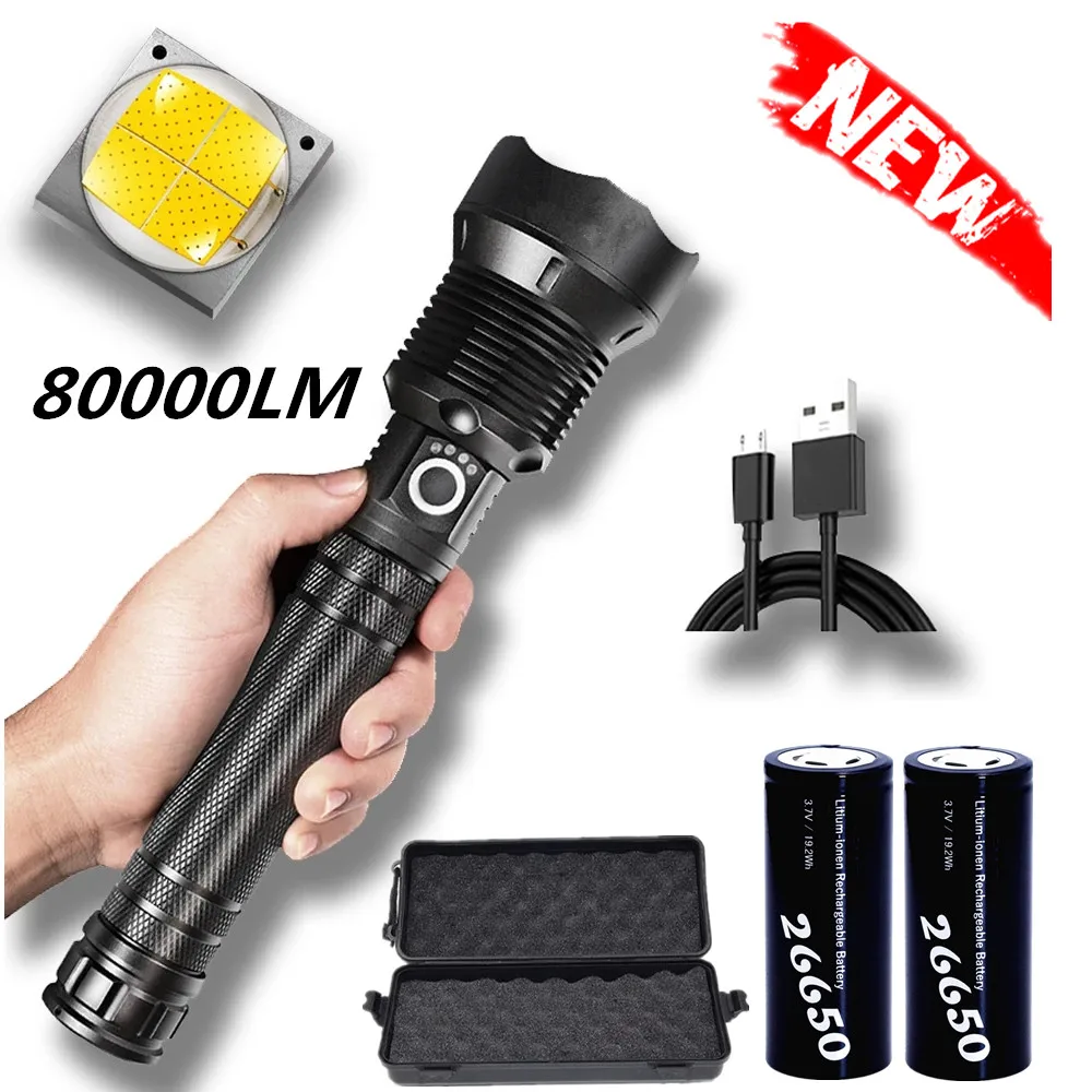 

NEW Powerful LED Flashlight With XHP 70.4 Lamp bead Zoomable 3 lighting modes LED Torch Support for Mircro charging hunting lamp