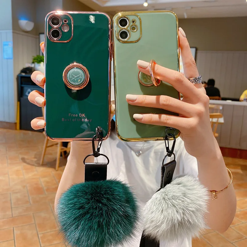 

TPU Silicone Soft Shell For S20FE S21FE S22Ultra S20PLUS S30Ultra S10E S10Plus A21S A12 Ring Phone Case With Wool Ball Wristband