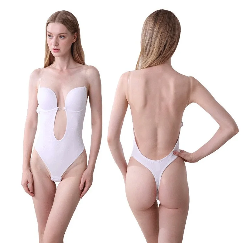 

Sexy Full Bodyshaper Bra Women Deep V Convertible Bra Thong Shapewear Backless Invisible Push Up Underwear Slimming Bodysuit