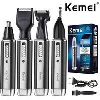 kemei 4in1 rechargeable nose trimmer beard trimer micro shaver eyebrow nose hair trimmer for nose and ear cleaner grooming set
