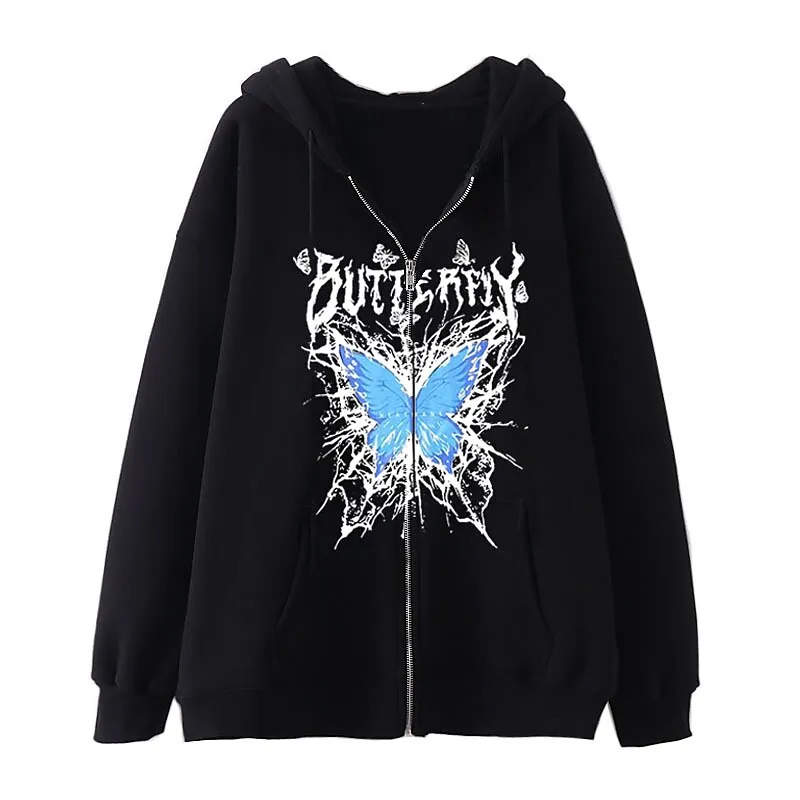 

Harajuku Y2K Hoodies Women Autumn Winter Hip Hop Zipper Butterfly Aesthetic Hooded Sweatshirt Female Goth Punk Jacket Coat