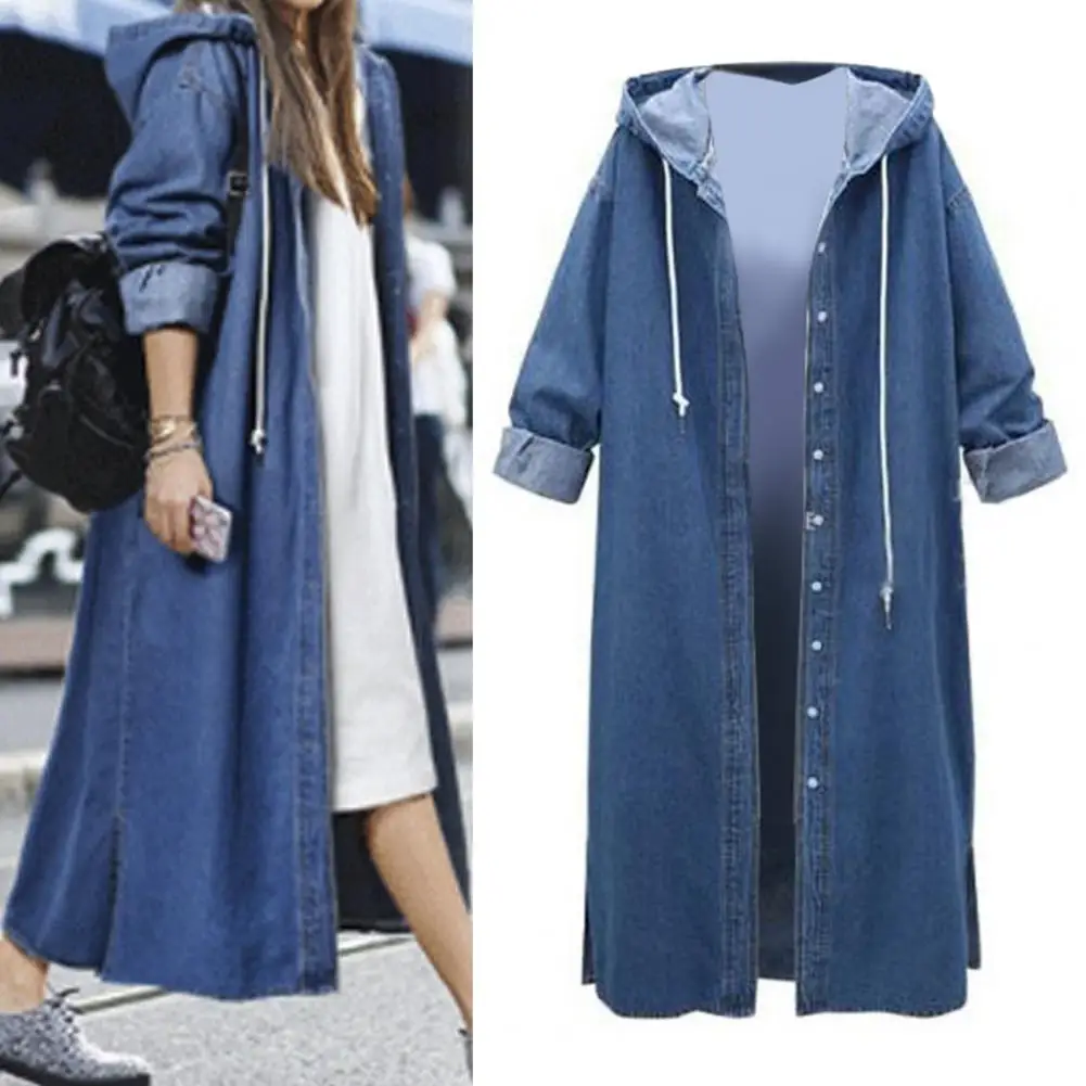 

Women Coat Long Cardigan Single-breasted Soft Comfortable Hooded Solid Color Ankle Length Long Sleeve Winter Jacket Winter Cloth