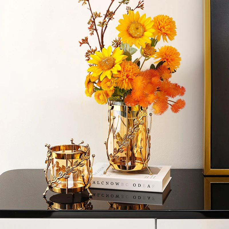 

Nordic Light Luxury Electroplated Metal Glass Vases, Living Room Accessories,Dry Flower Table Decoration, Modern Home Decoration
