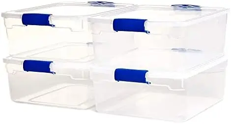 

Qt Пластиковые Многофункциональные штабелируемые контейнеры для хранения с безопасными защелкивающимися крышками для организации дома или офиса, прозрачные (4 шт.