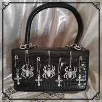 harajuku y2k gothic shoulder bag women vintage metal punk small handbag spider cross paper clip crossbody bags black purse pouch