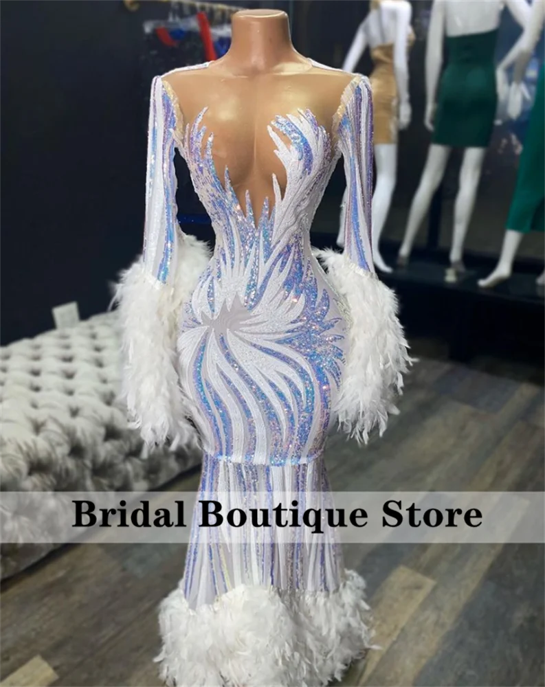 

Sexy Sequins Mermaid Prom Dresses O Neck Beads Sparkly African Birthday Party Dress Evening Gowns Formal Aso Ebi