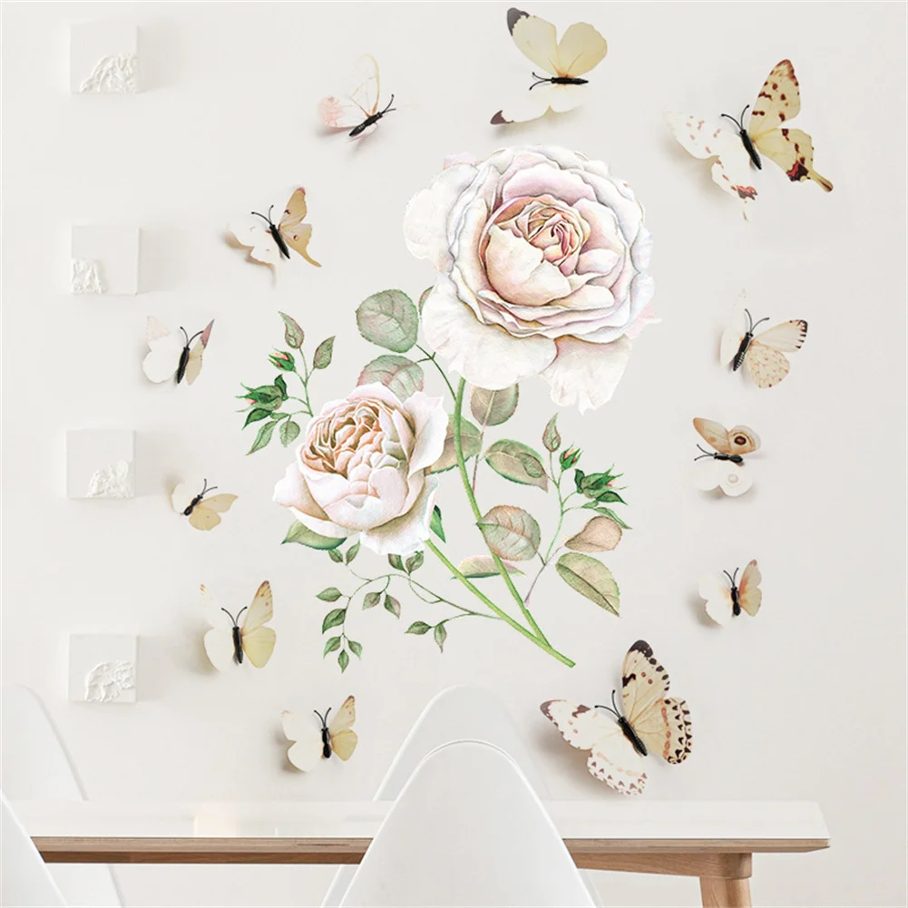 

Butterfly Wall Stickers Removable Room Rose Flower Vinyl 12PCS Waterproof