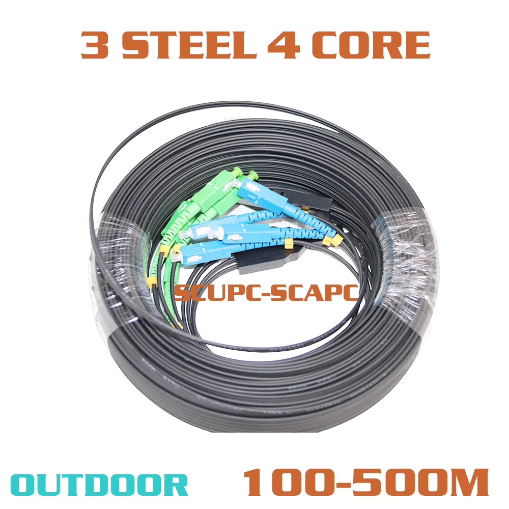 4 Core Fiber GJYXCH G657A1 FTTH Fiber Optic Drop Cable SCUPC to SCAPC 100-500m Single Mode Outdoor 3 Steel