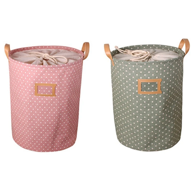 

New-2 Pcs Waterproof Laundry Basket Gift Bag Clothes Storage Bucket Children's Toys Storage Laundry Basket Pink & Green