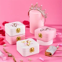 embroidery jewelry organizer with lighting stud earrings ring simple creative portable pu leather jewelry storage box case
