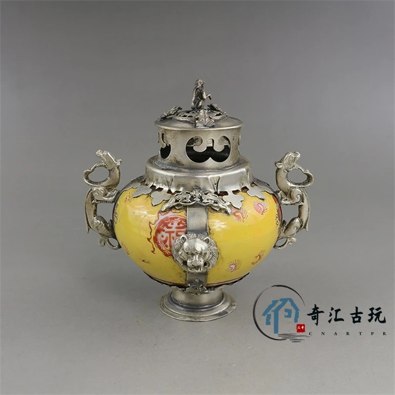 

Antiques Miscellaneous White Copper Bag Porcelain Incense Burner Old Object Collection Antique Home Craft Furnishings