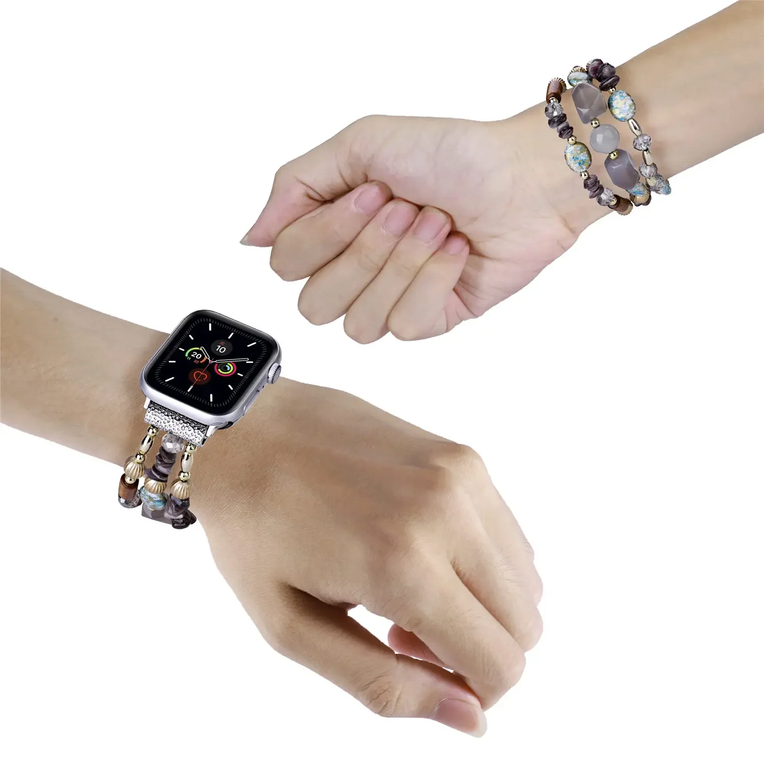Фото Женский ювелирный браслет для Apple Watch Band 40 мм 42 46 мм 41 45 мм 49 мм Эластичный ремешок с бирюзовыми бусинами для iWatch 10 9 8 7 Se Ultra №3