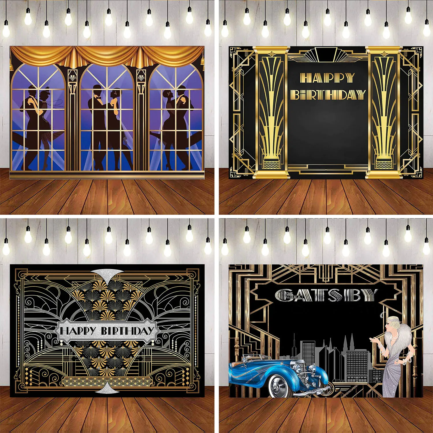 

The Great Gatsby Theme Birthday Party Wall Decoration Banner Backdrop 20s 1920s Prom Dance Black Gold Background Photo Customize