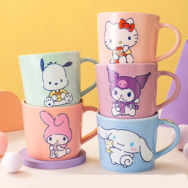 

Cinnamoroll Hello Kitty Kuromi Pochacco Melody Water Mug Cartoon Anime Girl Heart Ceramic Breakfast Milk Coffee Cup Household