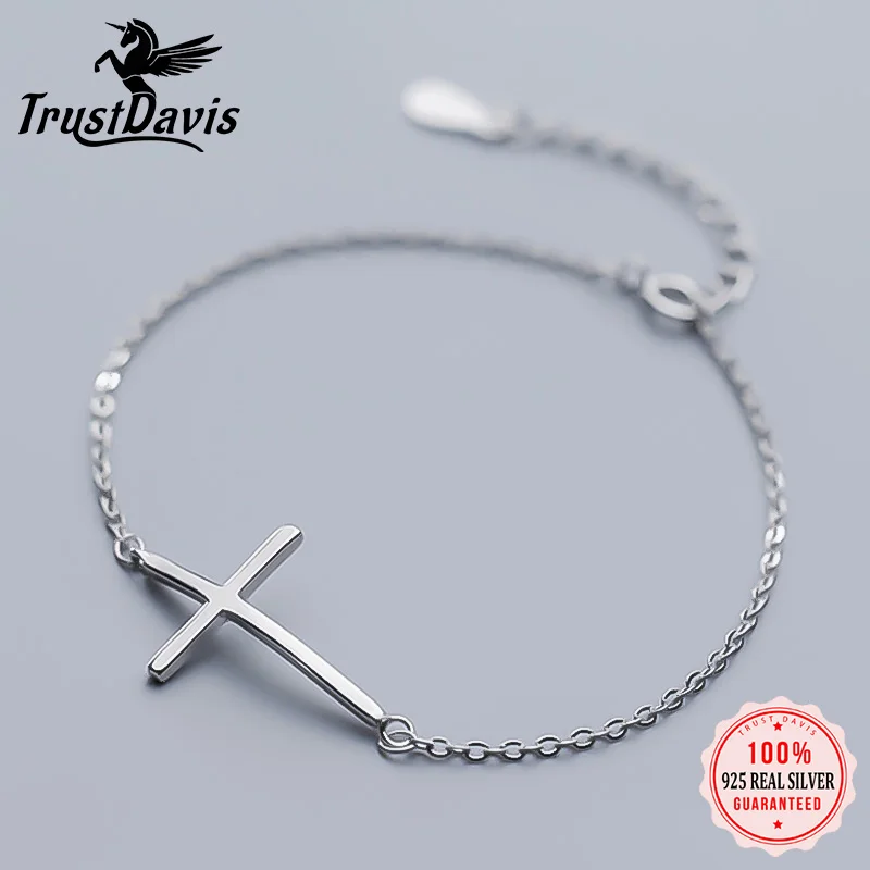 

Trustdavis Real 925 Sterling Silver Fashion Sweet Faith Cross Bracelet Anklets For Women Wedding Party Fine S925 Jewelry DA1868