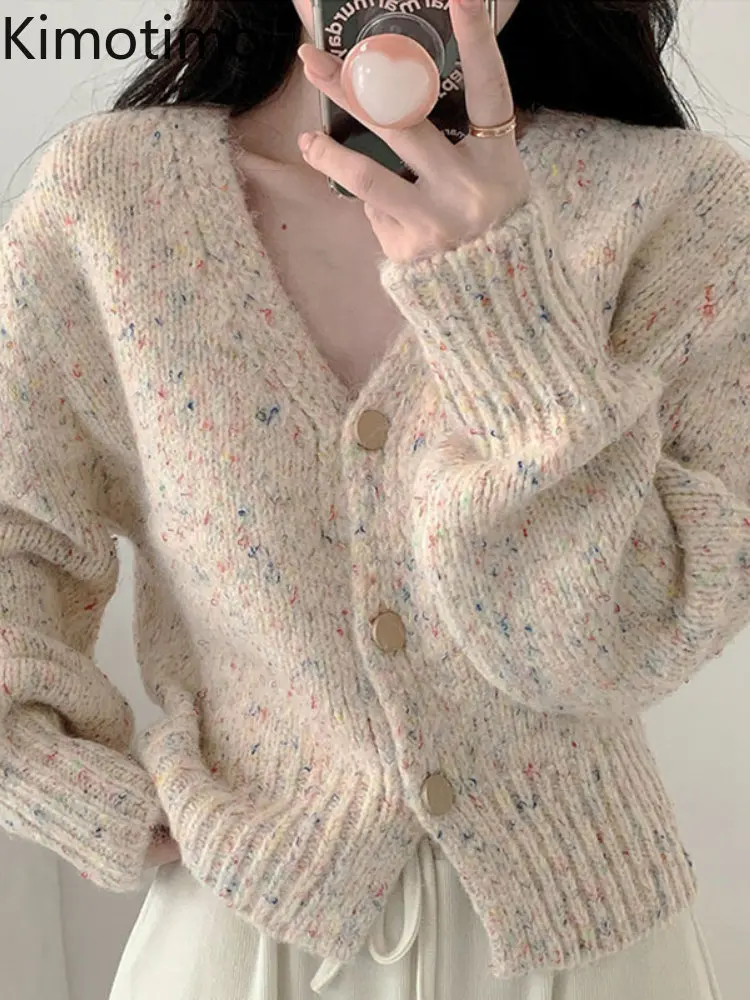 

Женский трикотажный кардиган в горошек, с V-образным вырезом