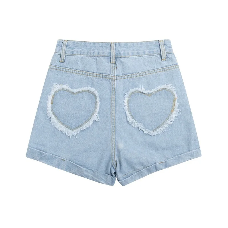 2021 Fashion Women Jean Shorts High Waist Skinny Ladies Denim Shorts Heart-shaped Tassel Ripped New Summer Sexy Shorts Female