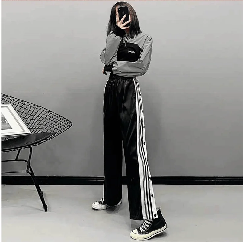 Женские прямые брюки с широкими штанинами однотонные спортивные штаны в