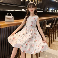childrens dress 2022 new summer teenager girls floral print princess cotton dresses baby child flower fashion clothing