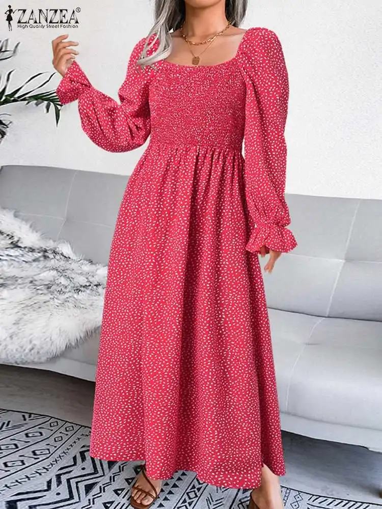

ZANZEA 2022 Bohemian Printed Dresses Fashion Oversized Women Maxi Long Vestidos Casual Puff Sleeve Sundress Holiday Party Robe