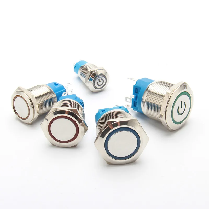 Водонепроницаемый металлический кнопочный переключатель 12/16/19/22 мм светодиодная
