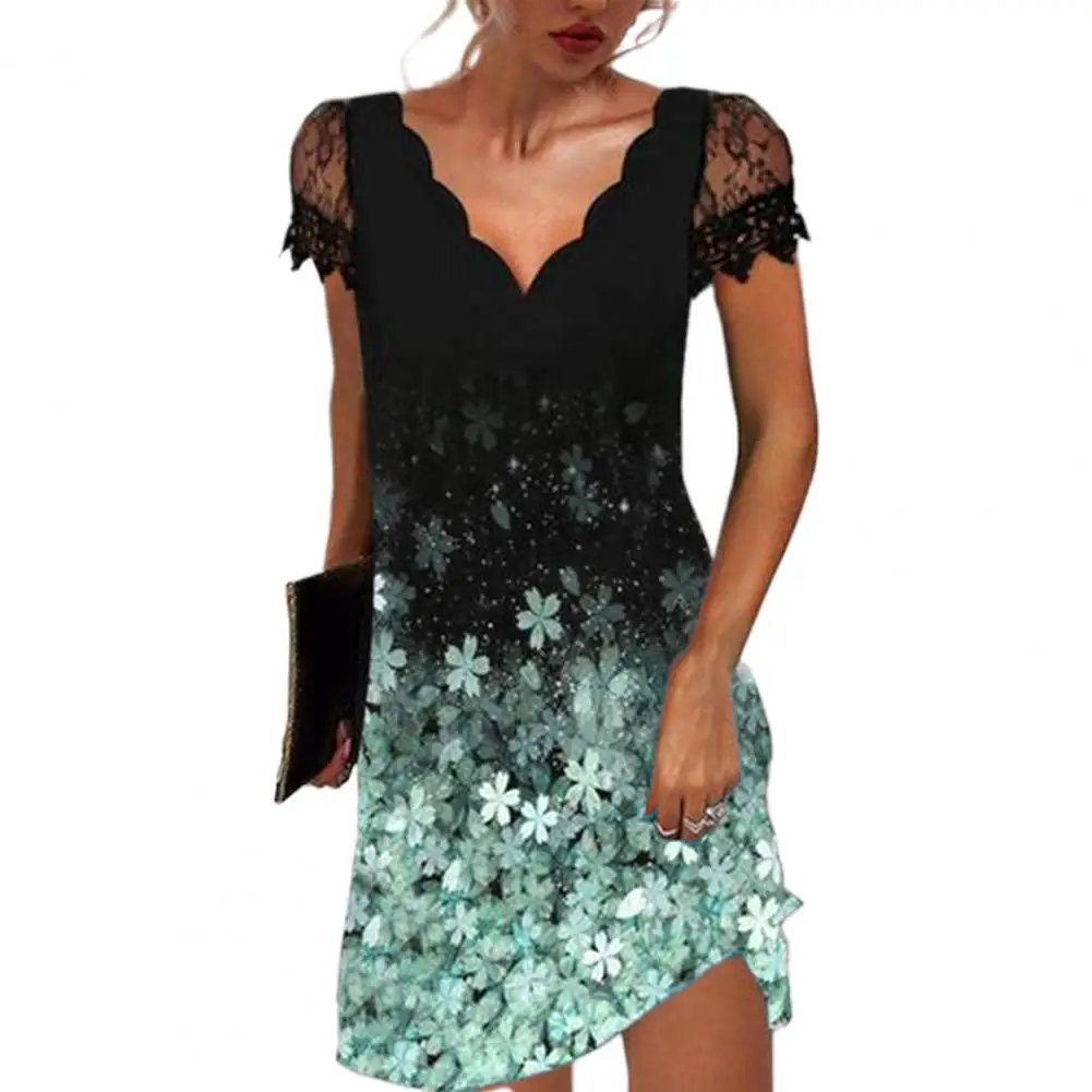 

Женское вечернее платье с цветочным принтом, голубое кружевное платье с V-образным вырезом, элегантное платье в стиле пэчворк