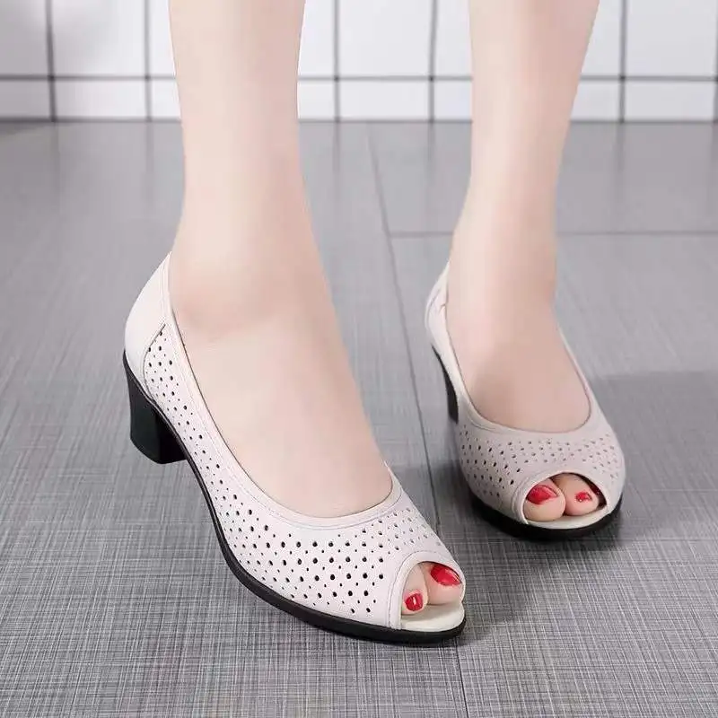 

Сандалии женские кожаные с открытым носком, босоножки на высоком каблуке, повседневная обувь на платформе, лето 2022