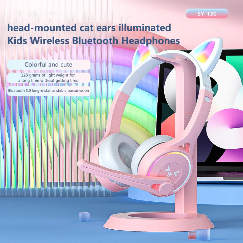 

Cute cat ear children's bluetooth headset online class mobile phone K song wireless headset