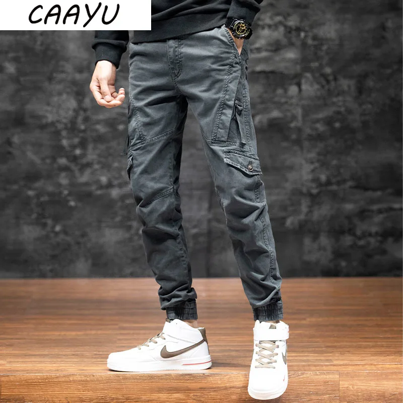 CAAYU Mens Cargo Pants Men Fashion 2022 New Side Pockets Hip Hop Joggers Male Japanese Streetwear Trousers Casual Gray Pants Men