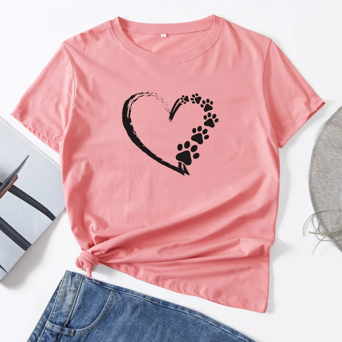 

Женская футболка с принтом в виде лапы собаки, футболка с короткими рукавами из женские летние топы хлопка, женская футболка с графическим п...