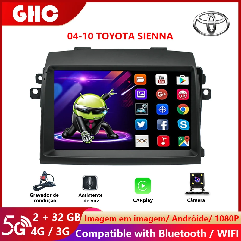 

Автомагнитола 9 "на Android для Toyota Sienna 2004-2010, автомобильная стереосистема 2 Din, Автомобильный мультимедийный видеоплеер, GPS-навигация, DVD-плеер дл...