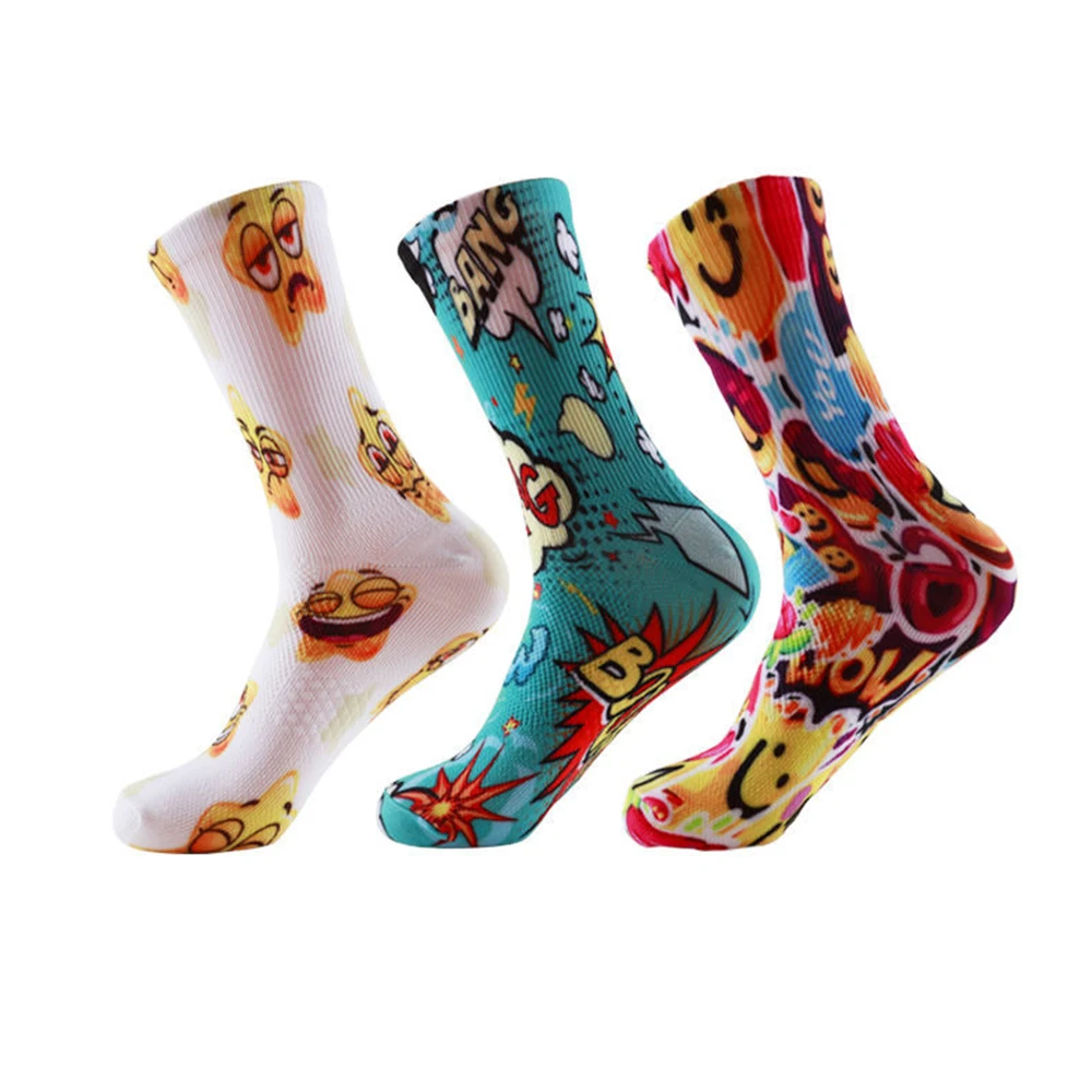 3Pairs Women Fashion Socks Cartoon Cute Smiley Pattern Happy Colorful Sock Unisex Sports Casual Print Polyester Mid Tube Socks