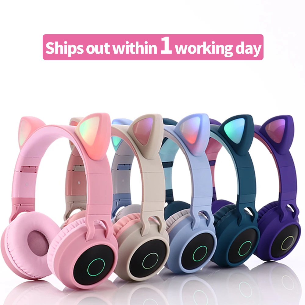 Wireless Headset Cat Ear LED Light Headphone Music Headphones Girl Daughter Bluetooth Headset for Girls Support TF Card FM Radio