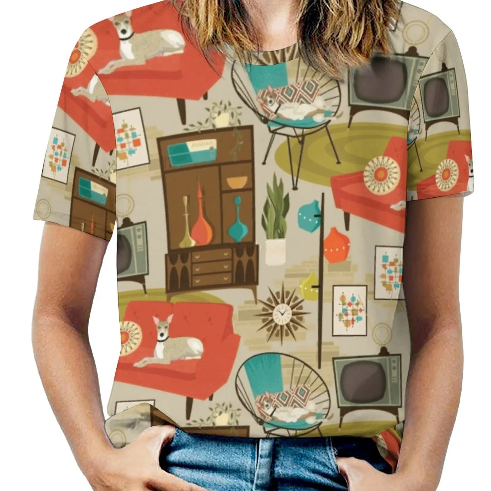 Женская футболка Rec Room Madness летняя модная с цветочным принтом и v-образным вырезом