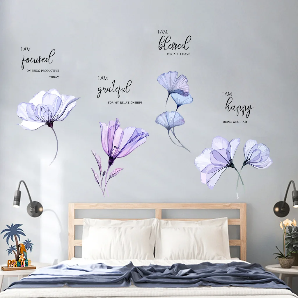 

Creative Wall Sticker PCV Self-adhesive Mural Set Stickers Purple Flowers Living Room Bedroom Wall Home Decoration Wall Decal