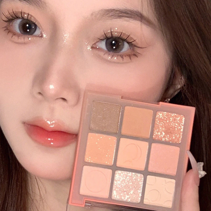

New Apricot Orange 9 Colors Eyeshadow Palette Glossy Shiny Highlighter Shadow Matte Glitter Shiny Eye Shadow Eye Pigments Makeup