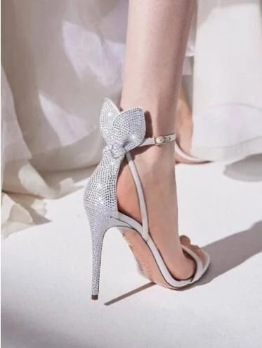 

Шикарные босоножки с бантом и кристаллами; Босоножки на тонком высоком каблуке с открытым носком и ремешком на щиколотке; Заячьи кроличьи у...