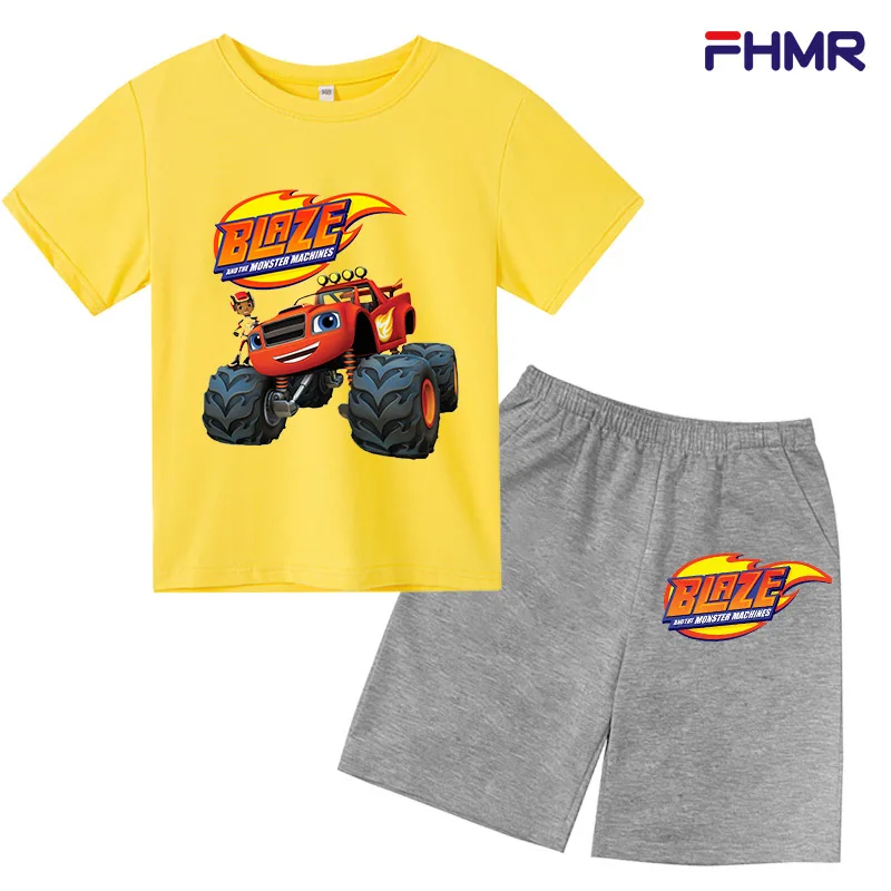 

Blaze And The Monster Machines Cartoon Kids Funny T-Shirts Shorts Baby Boys Cool Summer T Shirt Set Children Tops Girls Clothes