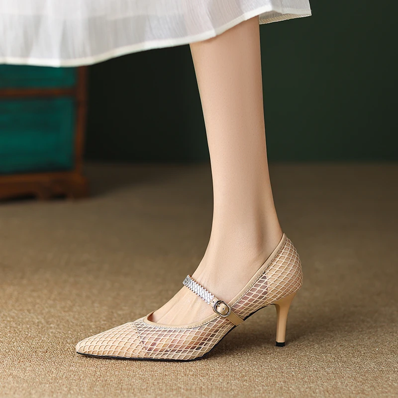 

2023 Spring/Autumn Women Shoes New Genuine Leather Pointed Toe Thin Heel Shoes for Women Solid Women Pumps Fashion Black Shoes