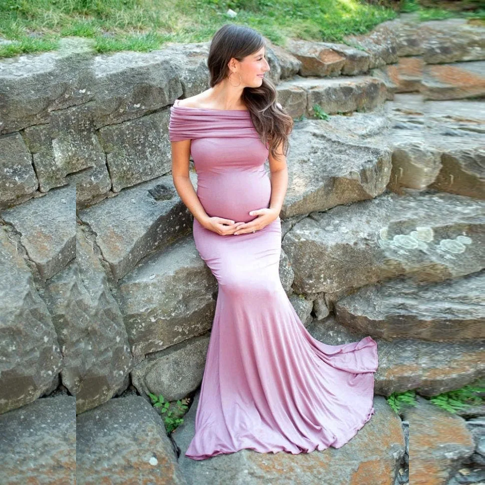 

Maternity Dress Cotton Maternity Reverse Collar Short Sleeve Trailing Dress Long Dress Photography Maternity Photo Dress