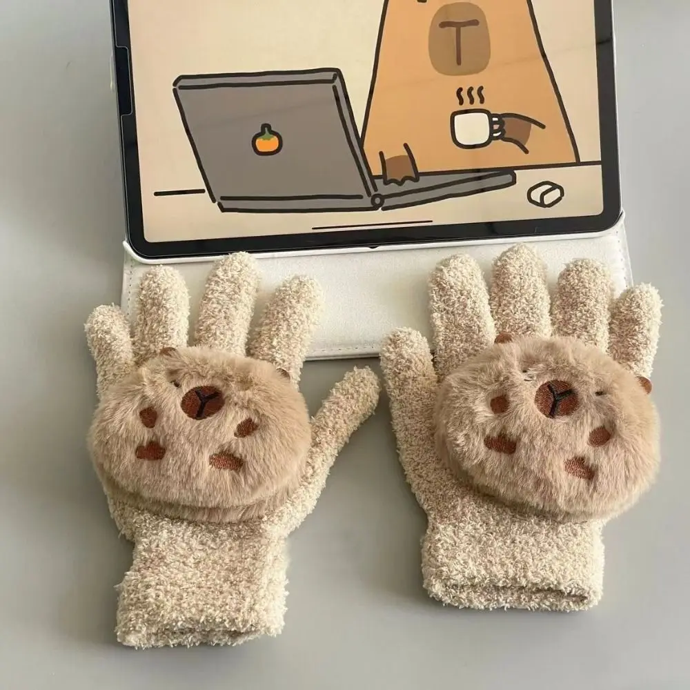 Милый зимний плюшевый шарф с капибарой ветрозащитные перчатки героями