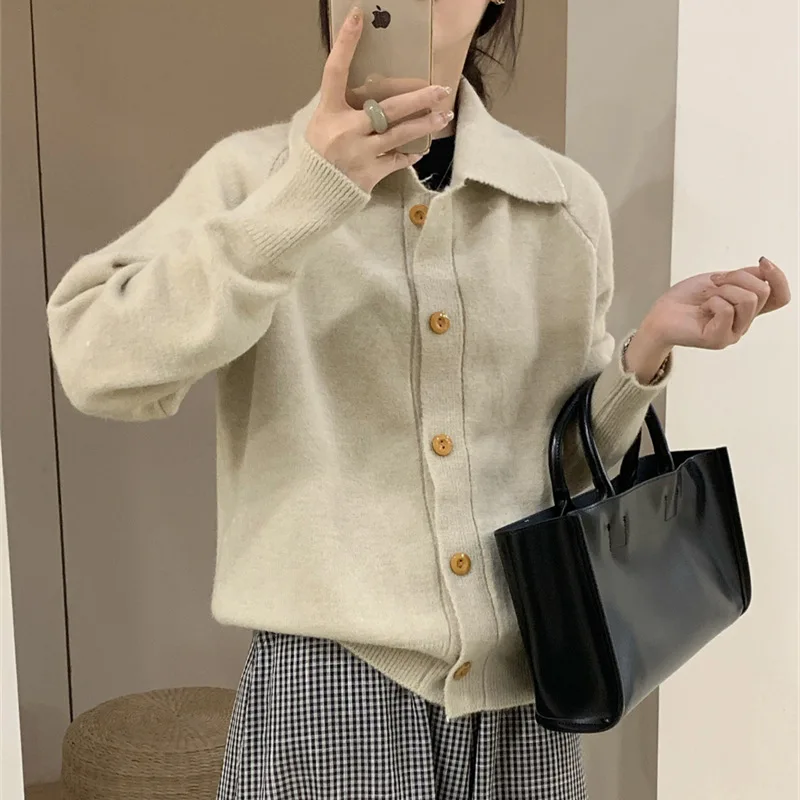 

Autumn/winter new French lapel sweater women's soft sticky cropped knitted cardigan top jacket