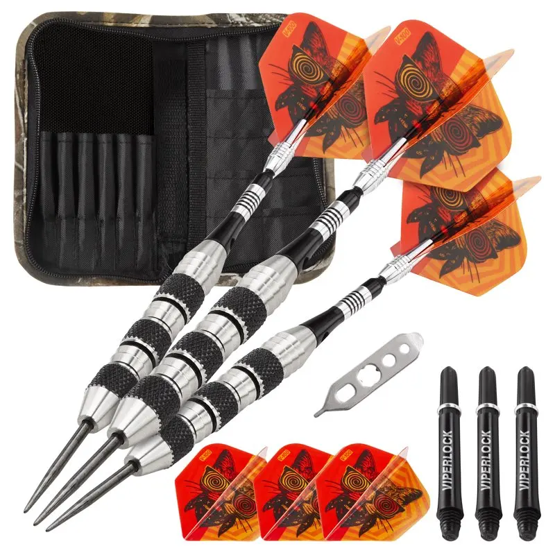 

The Freak Steel Tip Darts Knurled and Shark Fin Barrel 22 Grams and Casemaster Hardwoods Deluxe Camouflage Case