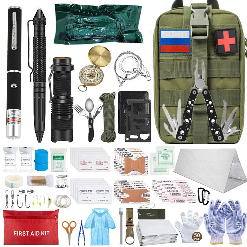 

240 Pcs Survival First Aid Kit Molle Outdoor Survival Kit Trauma Disinfection Camping Hunting Disaster Survival Survival Kit