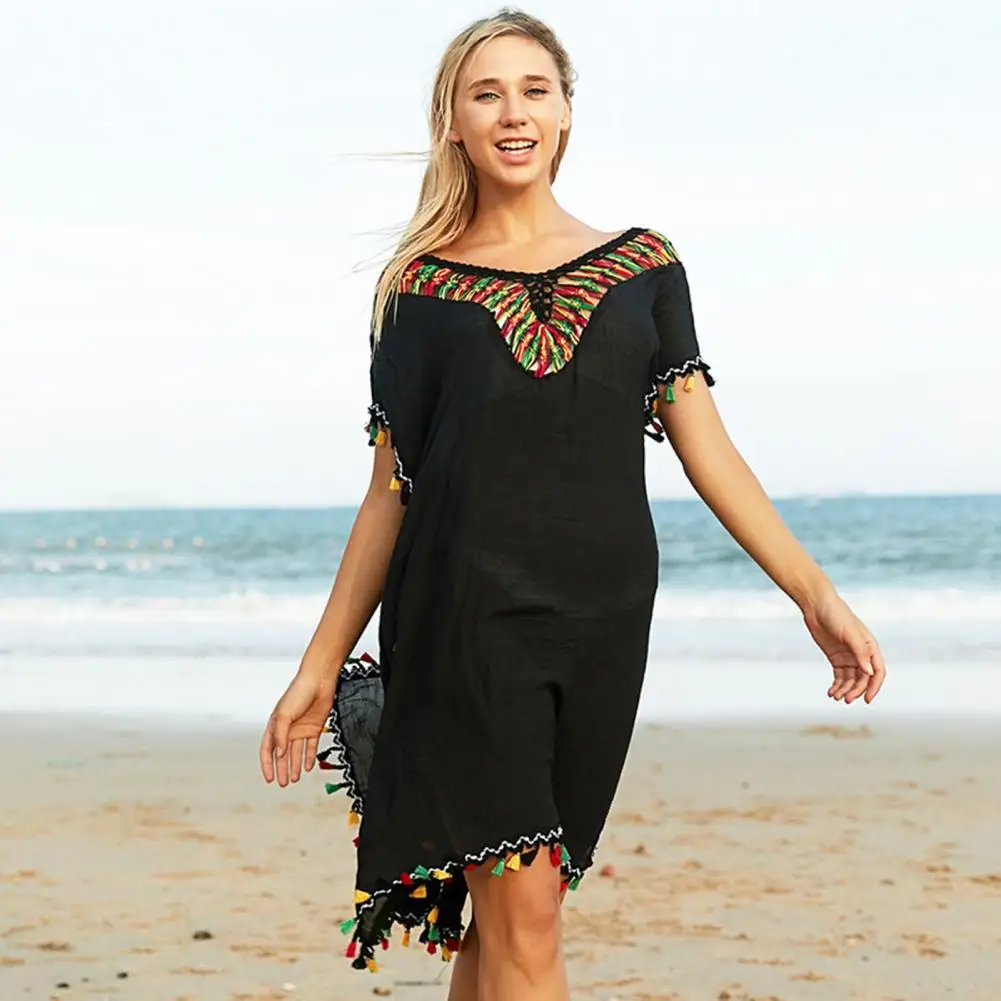 

Bikini Cover-up Color Matching Women Beach Dress Contrast Color Beach Cover-up