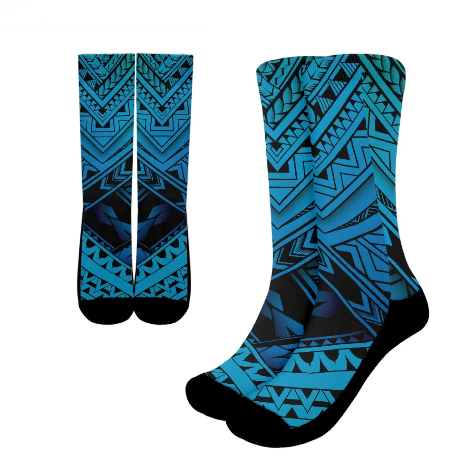 

Polynesian Tribal Hawaiian Totem Tattoo Hawaii Prints Unisex Moisture Absorption Blue Crew Socks Comfort Mid-Tube Sports Socks