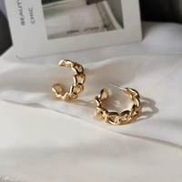 vintage c shaped hollow out hoop earrings for women retro new stylish chic chain link metal hoop earrings party jewelry 1452