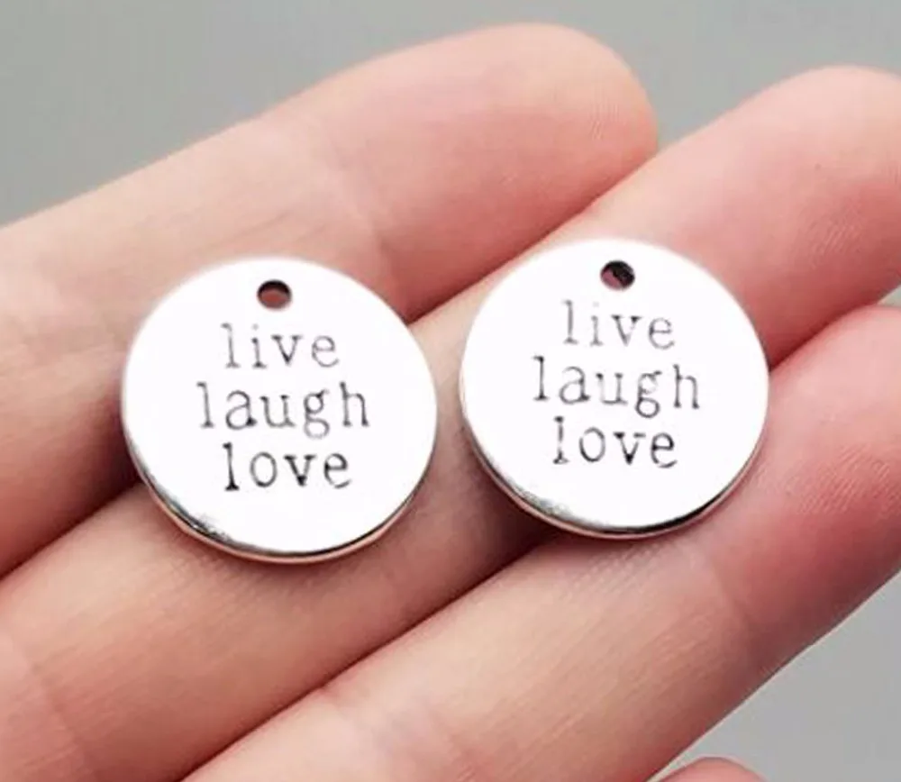 

15pcs/lot--20mm Antique Silver Plated Live Laugh Love Charms Pendants DIY Necklace Keychain Supplies Jewelry Making Accessories