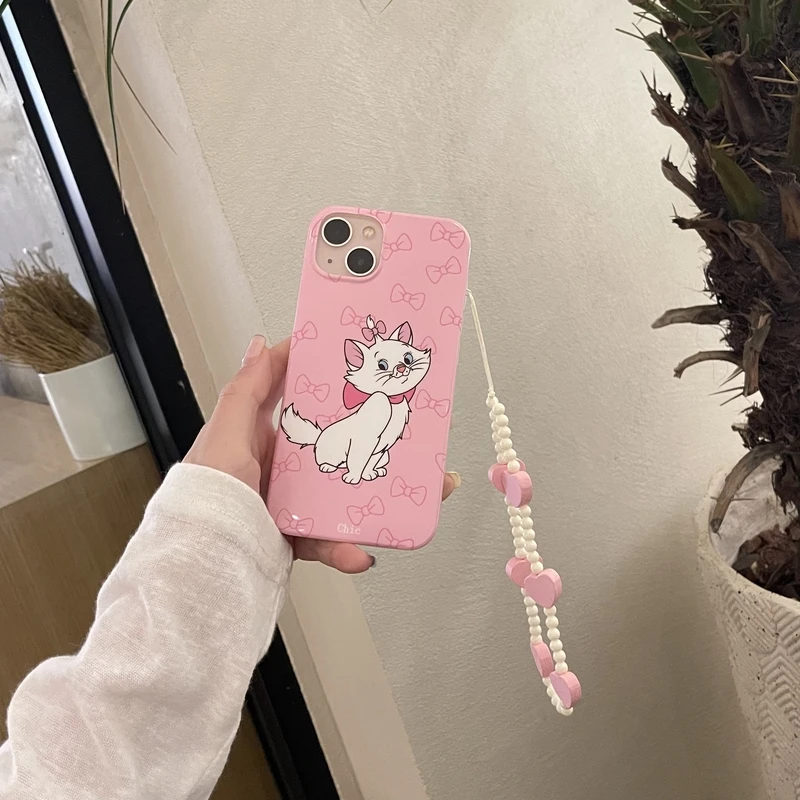 

Disney Mary Cat with Bracelet Phone Case for IPhone 11 12 13 Pro Xs Max Xr X Y2k Girl Gift Shockproof Soft TPU Back Cover